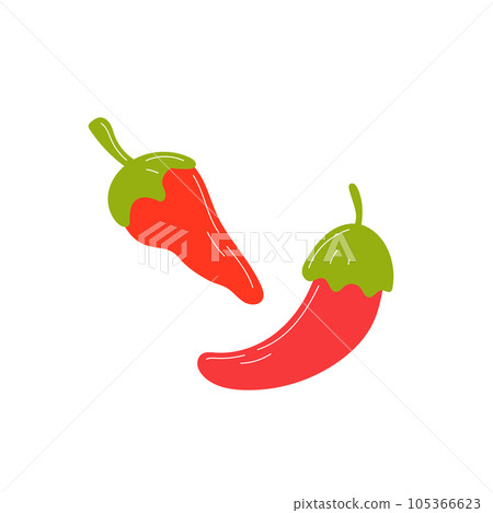 Two red hot peppers are isolated on a white background. 105366623