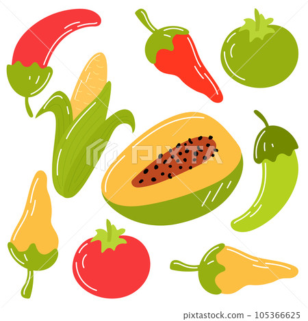 A set of cartoon style vegetables isolated on a white background. A set of cartoon style vegetables isolated on a white background. 105366625