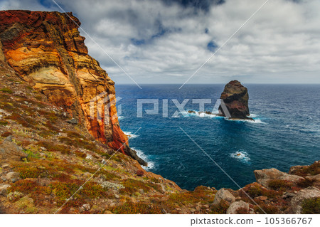 Volcanic sea cliffs of the Sao Lourenco peninsula, eastern Madeira, Portugal, Atlantic Ocean Volcanic sea cliffs of the Sao Lourenco peninsula, eastern Madeira, Portugal, Atlantic Ocean 105366767