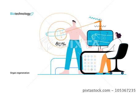 Bio Technology, Organ regeneration -modern flat vector concept illustration of a hand regenerating, futuristic technology. Metaphor of regenerative medicine and the body's ability to self-repair 105367235