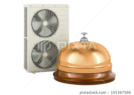Outdoor Compressor Multi-Zone Unit, Air Conditioner with reception bell, 3D rendering Outdoor Compressor Multi-Zone Unit, Air Conditioner with reception bell, 3D rendering 105367566