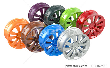 Colored car rims, 3D rendering 105367568