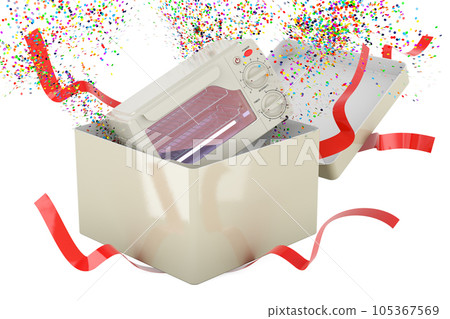 Ultraviolet Sterilizer Cabinet inside gift box. 3D rendering Ultraviolet Sterilizer Cabinet inside gift box. 3D rendering 105367569