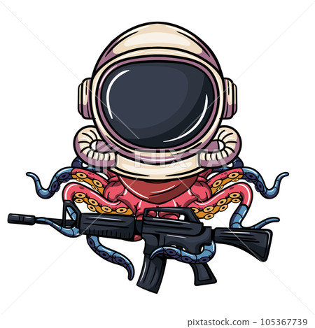 Cartoon comics character octopus cyborg explorer in astronaut suit with a machine gun. Illustration for fantasy, science fiction and adventure comics Cartoon comics character octopus cyborg explorer in astronaut suit with a machine gun. Illustration for fantasy, science fiction and adventure comics 105367739