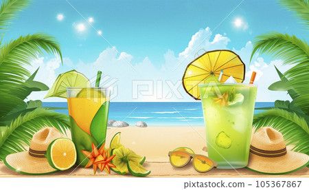 summer background with glasses of mojito and lime 105367867