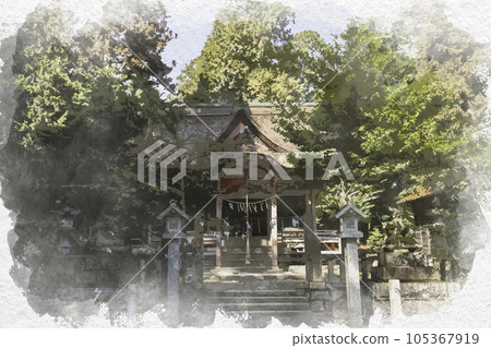 Watercolor-style Hongu Hachiman Shrine Worship Hall, Higashi-Hiroshima City, Hiroshima Prefecture Watercolor-style Hongu Hachiman Shrine Worship Hall, Higashi-Hiroshima City, Hiroshima Prefecture 105367919