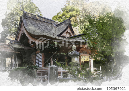 廣島縣東廣島市水彩風格本宮八幡神社參拜殿 105367921