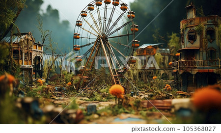 abandoned amusement park , layout 105368027