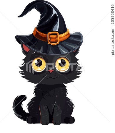 Black cat in witch hat Vector Illustration Black cat in witch hat Vector Illustration 105368416