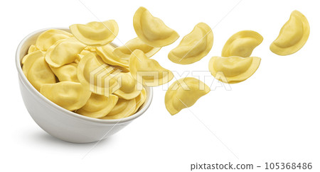 Traditional vareniki, filled dumplings isolated on white background 105368486