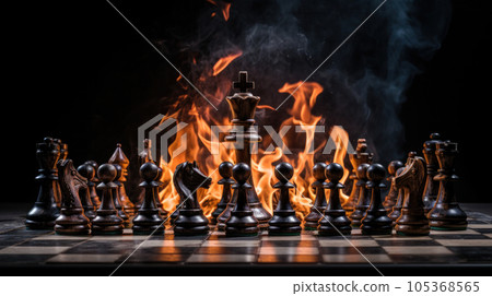 Chess in fire. business strategy brainstorm chess board game with hand touch black background with free copy space for your text Chess in fire. business strategy brainstorm chess board game with hand touch black background with free copy space for your text 105368565
