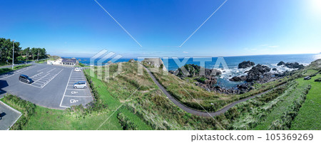 Aerial view "Aomori Prefecture" Blue sea and scenery of Ashigezaki Observatory Aerial view "Aomori Prefecture" Blue sea and scenery of Ashigezaki Observatory 105369269