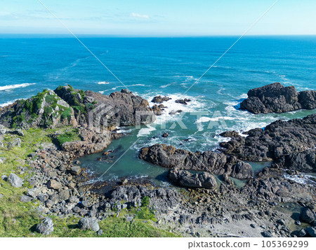Aerial view "Aomori Prefecture" Blue sea and scenery of Ashigezaki Observatory 105369299