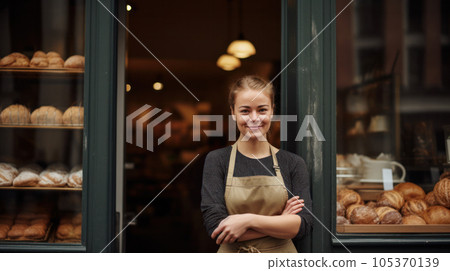 business owner with bakery shop background 105370139