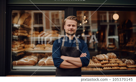 business owner with bakery shop background business owner with bakery shop background 105370145