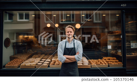 business owner with bakery shop background business owner with bakery shop background 105370146