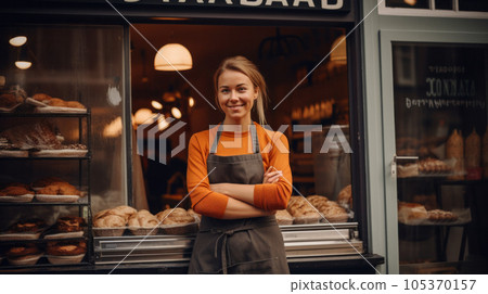 business owner with bakery shop background business owner with bakery shop background 105370157