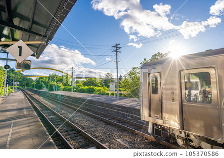 Niseko station Hakodate main line evening view Niseko station Hakodate main line evening view 105370586