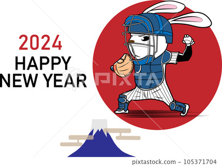 兔子角色棒球運動員新年賀卡 兔子角色棒球運動員新年賀卡 105371704