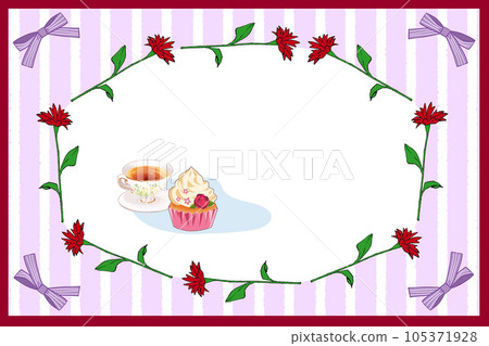 紅色花框童話絲帶茶時間禮品卡留言卡插畫 105371928