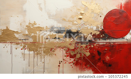 Abstract painting of a lakeside autumn sunset: a background painting with an expression like the Rimpa school 105372245