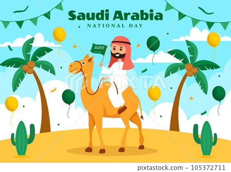 Happy Saudi Arabia National Day Vector Illustration on September 23 with Waving Flag Background in Flat Cartoon Hand Drawn Landing Page Templates Happy Saudi Arabia National Day Vector Illustration on September 23 with Waving Flag Background in Flat Cartoon Hand Drawn Landing Page Templates 105372711