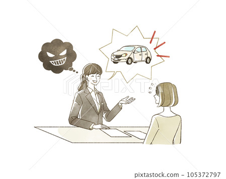 A woman in trouble with a car-related unscrupulous trader A woman in trouble with a car-related unscrupulous trader 105372797