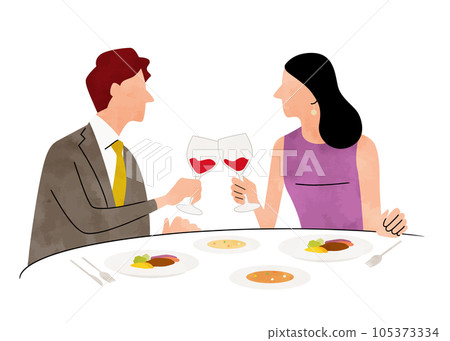 Vector illustration material: Couple eating at a restaurant 105373334