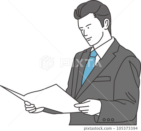 A man in a suit looking at paper A man in a suit looking at paper 105373394