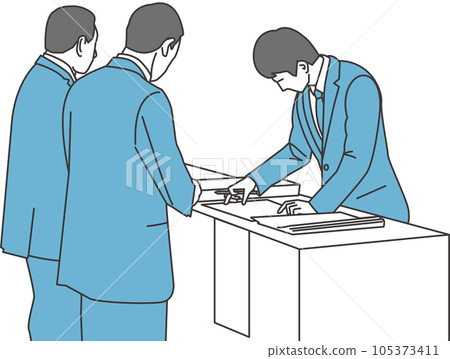 A man in a business suit accepting a ceremony 105373411
