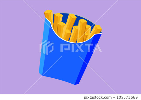 Cartoon flat style drawing two fresh delicious American french fries restaurant logo emblem. Fast food logo template concept for cafe shop or food delivery service. Graphic design vector illustration Cartoon flat style drawing two fresh delicious American french fries restaurant logo emblem. Fast food logo template concept for cafe shop or food delivery service. Graphic design vector illustration 105373669