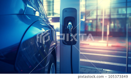 EV car power charging. electric vehicle with electric connector at station. generative AI 105373849
