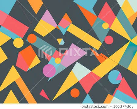 Abstract Bauhaus geometric pattern background vector circle triangle and square lines color art design. Abstract Bauhaus geometric pattern background vector circle triangle and square lines color art design. 105374303