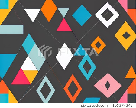 Abstract Bauhaus geometric pattern background vector circle triangle and square lines color art design. 105374343