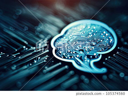 Artificial intelligence brain logo on circuit board. 105374560
