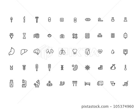 Line drawing medical simple illustration icon set Line drawing medical simple illustration icon set 105374960
