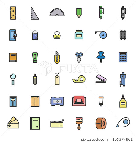 彩色文具簡單插畫圖標集 彩色文具簡單插畫圖標集 105374961