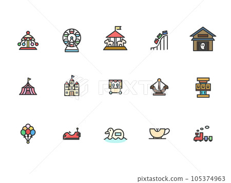 Color amusement park simple illustration icon set Color amusement park simple illustration icon set 105374963