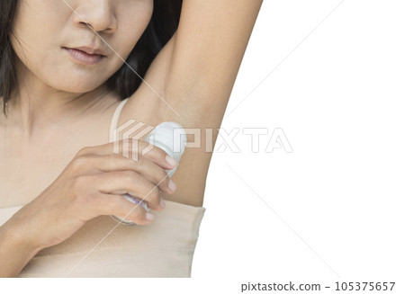 Woman apply Deodorant Stick Roll On Underarm after Shower in Bathroom at Home Isolated on White Background,for Fresh and Clean Antiperspirant,Hygiene Cosmetic,Asian Woman Black Hair,Skin Tan,Slim Fit. Woman apply Deodorant Stick Roll On Underarm after Shower in Bathroom at Home Isolated on White Background,for Fresh and Clean Antiperspirant,Hygiene Cosmetic,Asian Woman Black Hair,Skin Tan,Slim Fit. 105375657