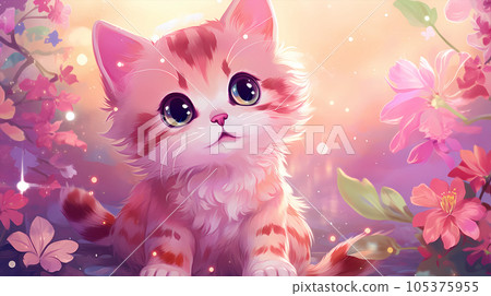 手绘卡通可爱的猫插画 105375955