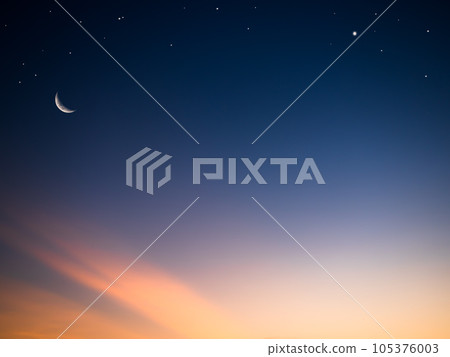 Moon Ramadan Background,Eid Kareem Mubarak with Night Crescent Haft Moon and Star Islam Symbols Nature,Evening Sky Holy Arabic Ramazan Muslim Mubarak Muharram Arabic Greeting God Month,Eid Al adha. 105376003