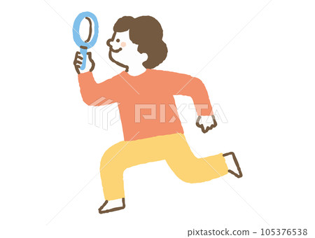 一個男孩用放大鏡調查某事_color 105376538