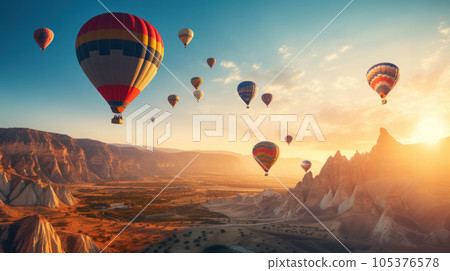 Virtual shots of many hot air balloons  105376578