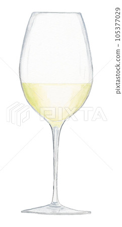 玻璃杯中白葡萄酒的手繪水彩插圖 105377029