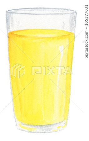 Hand drawn watercolor illustration of orange juice in a glass 105377031