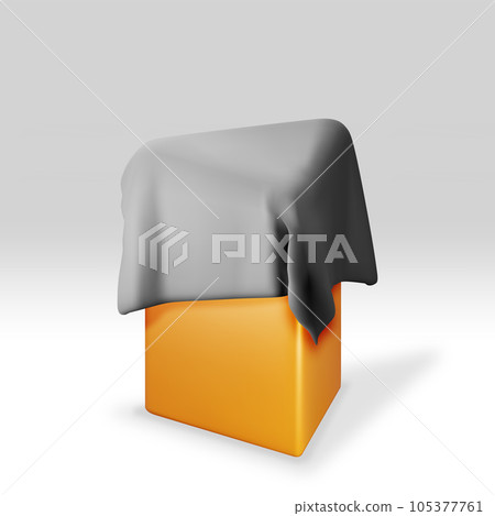 3D Gold Podium Covered with Piece of Black Silk 105377761