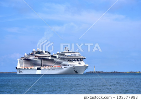 Luxurious liner MSC Bellissima Naha port arrival scenery 105377988