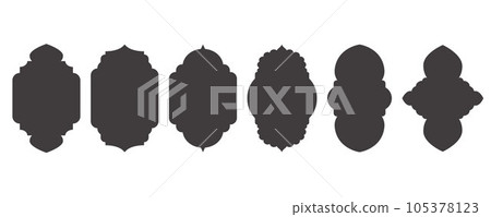 Ramadan frame shape. Islamic window and door icons set. Arabic oriental arches. Silhouettes of arabesque traditional templates. Vector 105378123