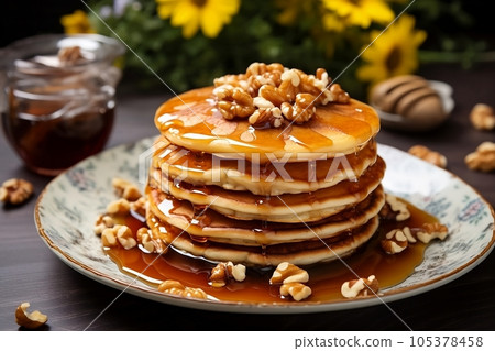 Pancakes with honey and nuts 105378458