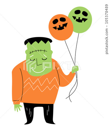 Frankenstein hold balloons . Halloween cartoon characters . Vector . Frankenstein hold balloons . Halloween cartoon characters . Vector . 105378489
